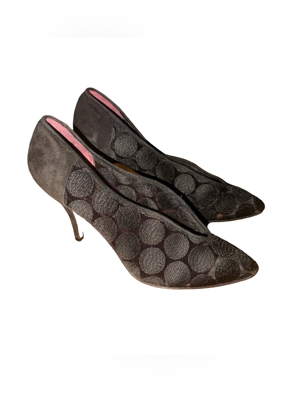 Vintage 1980s PHYLLIS POLAND Black polka dot Suede High Heel Shoes Pumps 7B